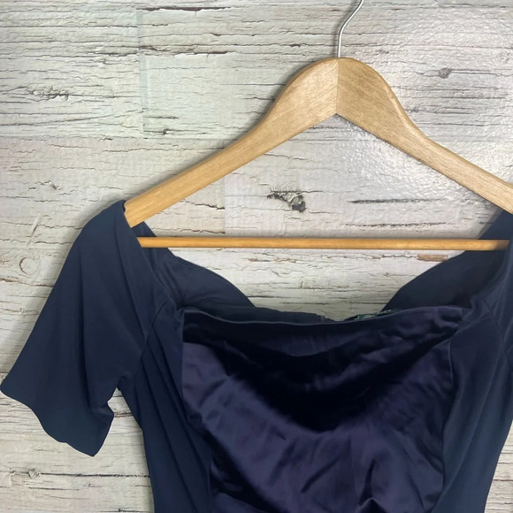 Lauren Ralph Lauren dress navy blue ruched midi size 10 NWT - Picture 4 of 9